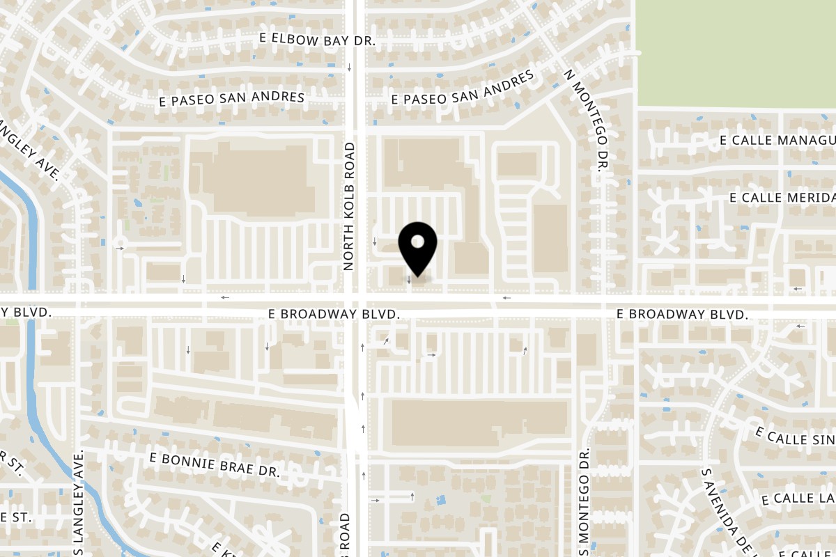 Map showing the location of The Oink Café on 7131 E Broadway Blvd in Tucson